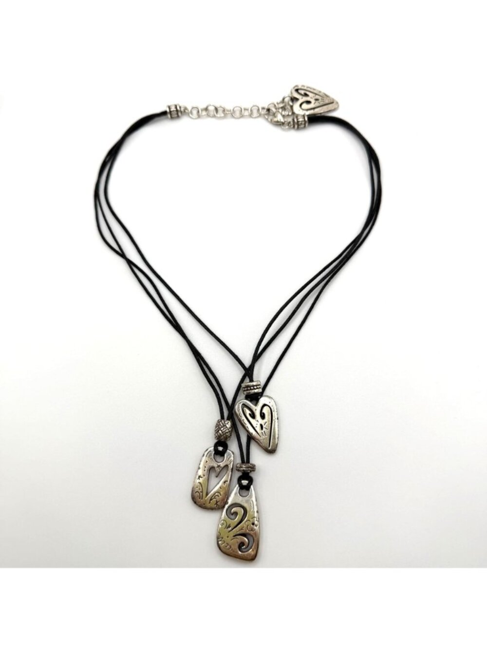 Brighton Brazilian Multi-Charm 3-Strand Black Cord Necklace With Heart Pendants - Picture 2 of 4
